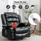 Fauteuil inclinable de massage en PU pivotant avec port de chargement USB, 2 porte-gobelets et poche latérale