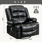 Fauteuil inclinable de massage en PU pivotant avec port de chargement USB, 2 porte-gobelets et poche latérale