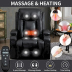 Fauteuil inclinable releveur en similicuir noir, 8 points de massage, chauffant, USB