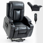 Fauteuil inclinable releveur en similicuir noir, 8 points de massage, chauffant, USB