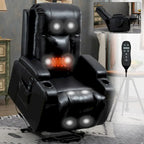Fauteuil inclinable releveur en similicuir noir, 8 points de massage, chauffant, USB