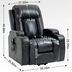 Fauteuil inclinable releveur en similicuir noir, 8 points de massage, chauffant, USB