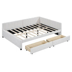 Lit de repos rembourré pleine grandeur avec 2 tiroirs de rangement, cadre de lit de jour, aucun sommier tapissier requis, tissu de lin, beige