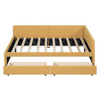 Lit de repos rembourré pleine grandeur avec 2 tiroirs de rangement, cadre de lit de jour, aucun sommier tapissier requis, tissu de lin, beige