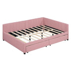 Lit de repos rembourré pleine grandeur avec 2 tiroirs de rangement, cadre de lit de jour, aucun sommier tapissier requis, tissu de lin, beige