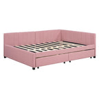 Lit de repos rembourré pleine grandeur avec 2 tiroirs de rangement, cadre de lit de jour, aucun sommier tapissier requis, tissu de lin, beige