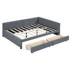 Lit de repos rembourré pleine grandeur avec 2 tiroirs de rangement, cadre de lit de jour, aucun sommier tapissier requis, tissu de lin, beige