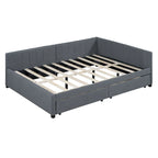 Lit de repos rembourré pleine grandeur avec 2 tiroirs de rangement, cadre de lit de jour, aucun sommier tapissier requis, tissu de lin, beige
