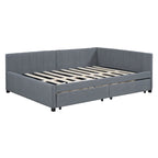 Lit de repos rembourré pleine grandeur avec 2 tiroirs de rangement, cadre de lit de jour, aucun sommier tapissier requis, tissu de lin, beige