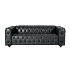 Canapé Chesterfield capitonné en similicuir noir, bois, 84 pouces