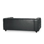 Canapé Chesterfield capitonné en similicuir noir, bois, 84 pouces