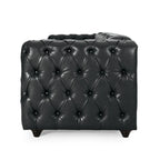 Canapé Chesterfield capitonné en similicuir noir, bois, 84 pouces