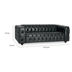 Canapé Chesterfield capitonné en similicuir noir, bois, 84 pouces
