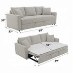 Canapé-lit, grand lit pliant, 2 oreillers, bouclé gris, 226 cm