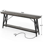 70.9 Table console extra longue Table de canapé avec station de recharge et étagère de rangement, Table d'entrée de couloir industrielle