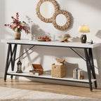 70.9 Table console extra longue Table de canapé avec station de recharge et étagère de rangement, Table d'entrée de couloir industrielle