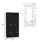 35.4 Armoire moderne à quatre portes avec 2 tiroirs, six étagères et une tringle de penderie