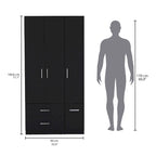 35.4 Armoire moderne à quatre portes avec 2 tiroirs, six étagères et une tringle de penderie