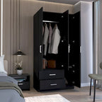 35.4 Armoire moderne à quatre portes avec 2 tiroirs, six étagères et une tringle de penderie