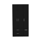 35.4 Armoire moderne à quatre portes avec 2 tiroirs, six étagères et une tringle de penderie