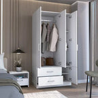 35.4 Armoire moderne à quatre portes avec 2 tiroirs, six étagères et une tringle de penderie