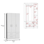 35.4 Armoire moderne à quatre portes avec 2 tiroirs, six étagères et une tringle de penderie