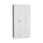 35.4 Armoire moderne à quatre portes avec 2 tiroirs, six étagères et une tringle de penderie