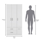 35.4 Armoire moderne à quatre portes avec 2 tiroirs, six étagères et une tringle de penderie