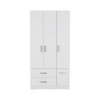 35.4 Armoire moderne à quatre portes avec 2 tiroirs, six étagères et une tringle de penderie