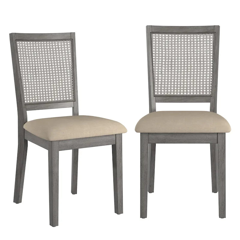 Chaises de salle à manger en lin beige et dossier en rotin