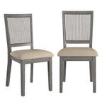 Chaises de salle à manger en lin beige et dossier en rotin