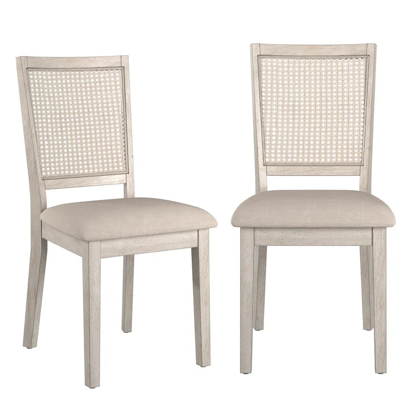 Chaises de salle à manger en lin beige et dossier en rotin