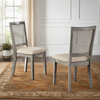 Chaises de salle à manger en lin beige et dossier en rotin