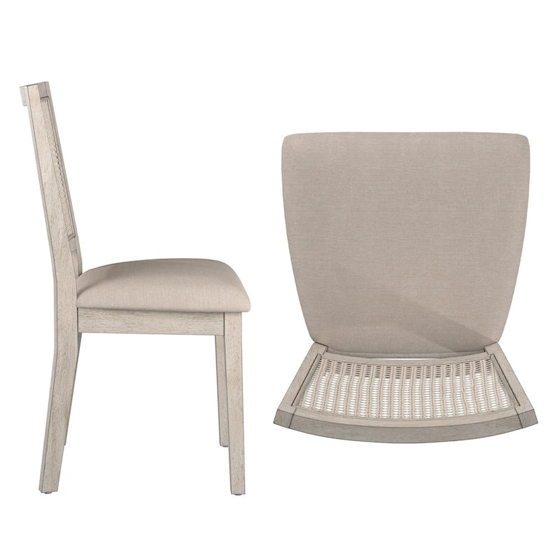 Chaises de salle à manger en lin beige et dossier en rotin