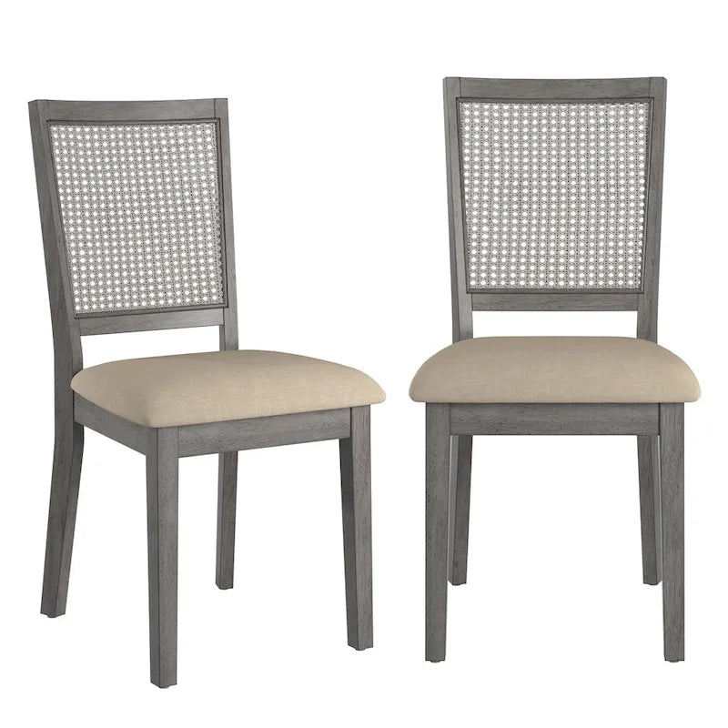 Chaises de salle à manger en lin beige et dossier en rotin