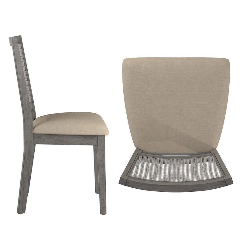 Chaises de salle à manger en lin beige et dossier en rotin