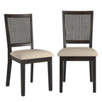 Chaises de salle à manger en lin beige et dossier en rotin