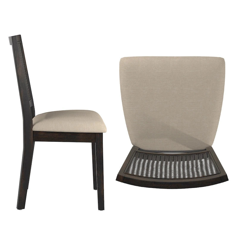 Chaises de salle à manger en lin beige et dossier en rotin