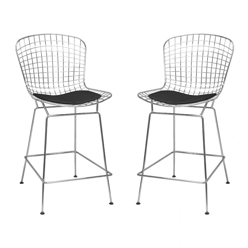 Tabouret de bar en fil de fer chromé de style Mid-Century Modern