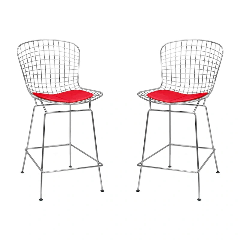 Tabouret de bar en fil de fer chromé de style Mid-Century Modern