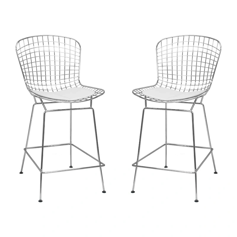 Tabouret de bar en fil de fer chromé de style Mid-Century Modern