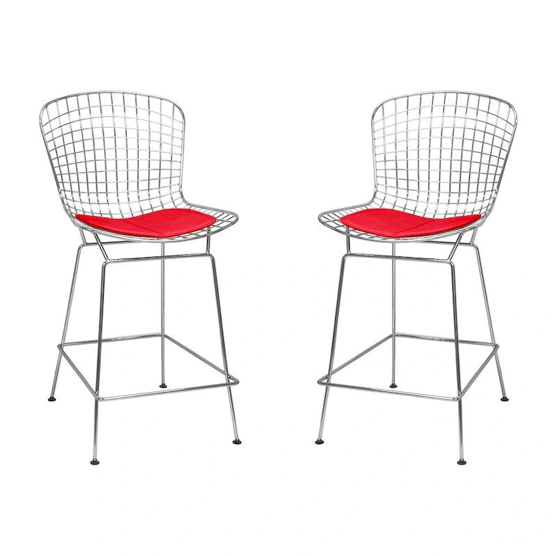 Tabouret de bar en fil de fer chromé de style Mid-Century Modern
