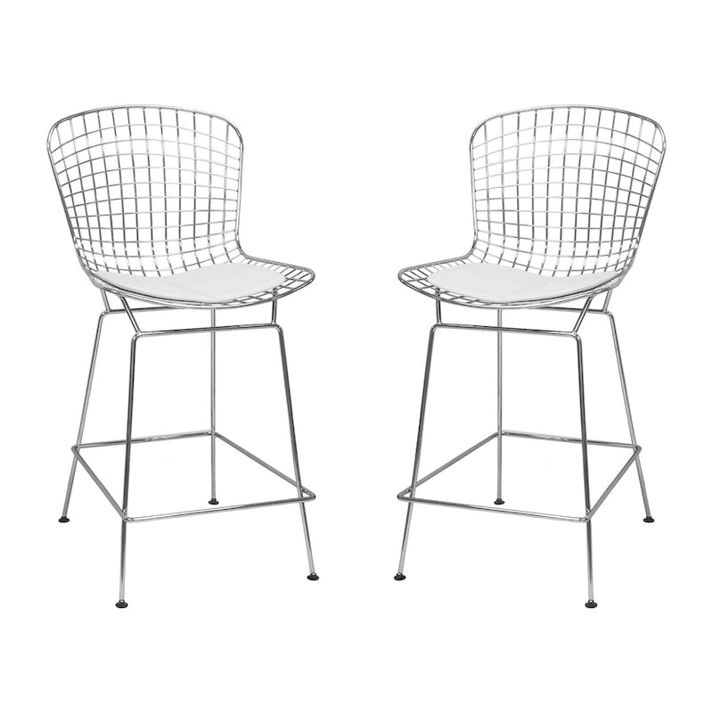 Tabouret de bar en fil de fer chromé de style Mid-Century Modern