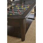 Table basse de baby-foot en bois de noyer foncé et verre