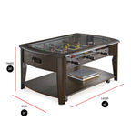 Table basse de baby-foot en bois de noyer foncé et verre