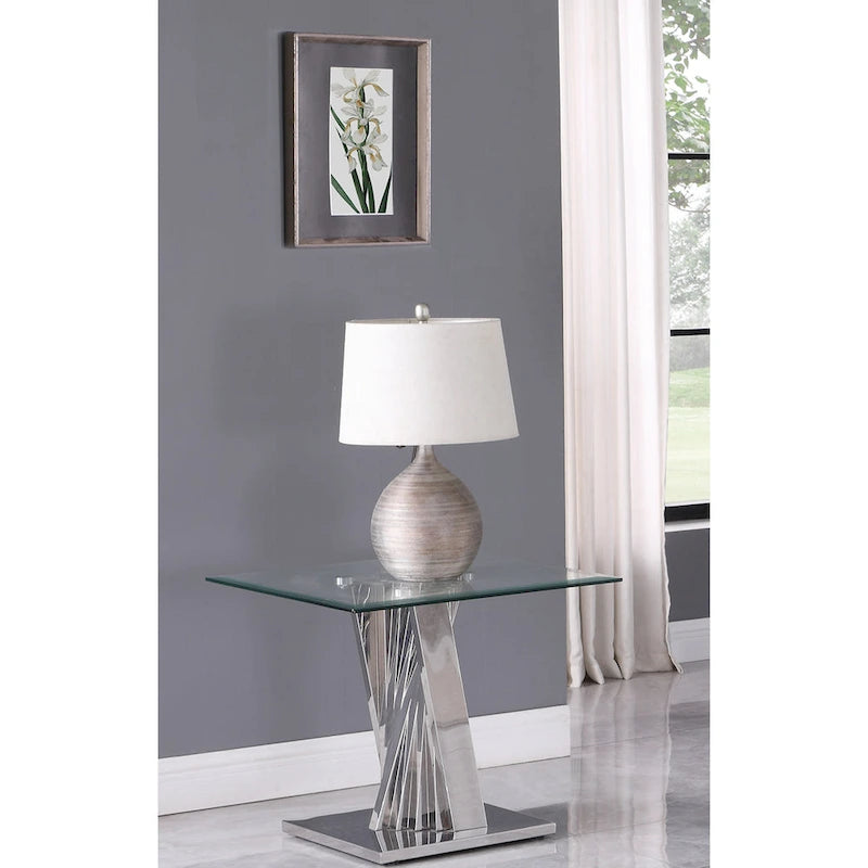 Table d'appoint moderne en verre avec base en spirale - Table d'appoint