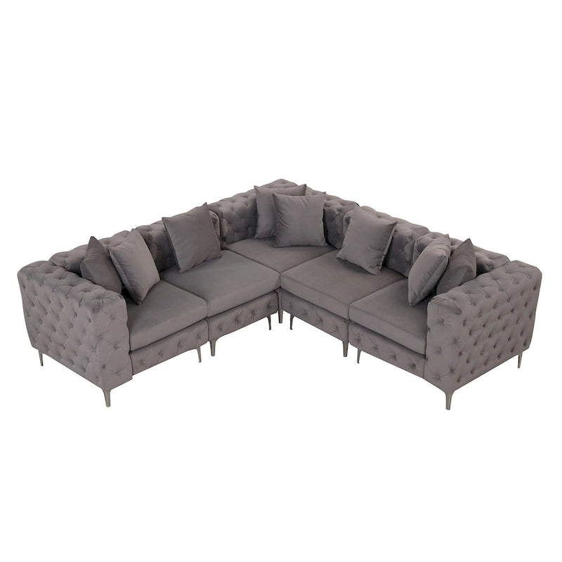 Grand canapé modulaire en L, canapé sectionnel 5 places en velours