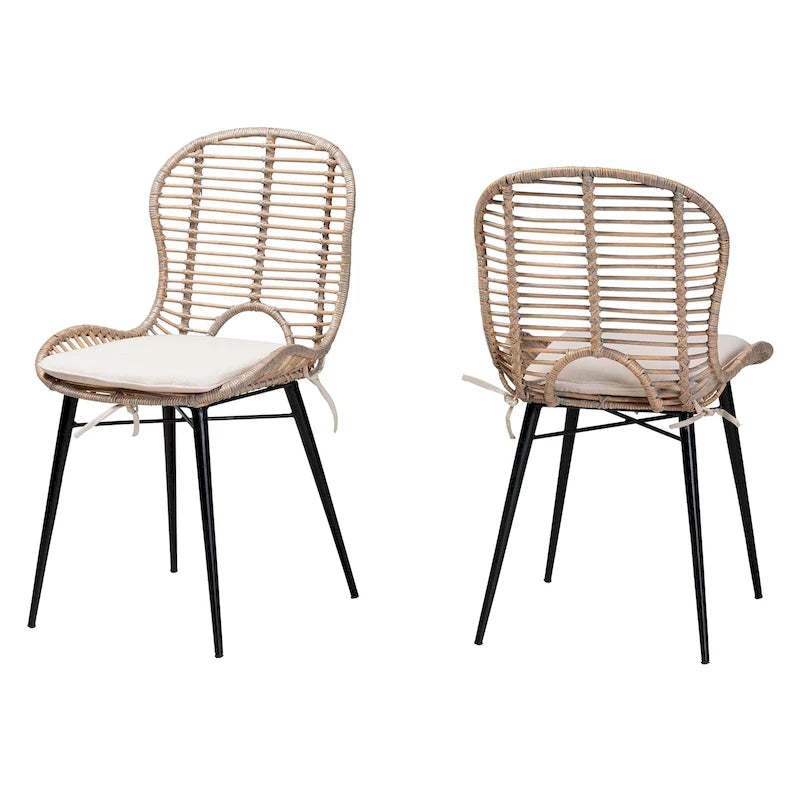 Lot de 2 chaises de salle à manger modernes en rotin et métal de style bohème