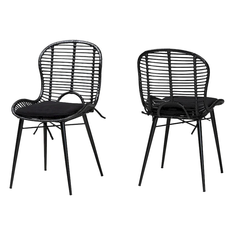 Lot de 2 chaises de salle à manger modernes en rotin et métal de style bohème