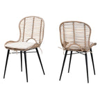 Lot de 2 chaises de salle à manger modernes en rotin et métal de style bohème